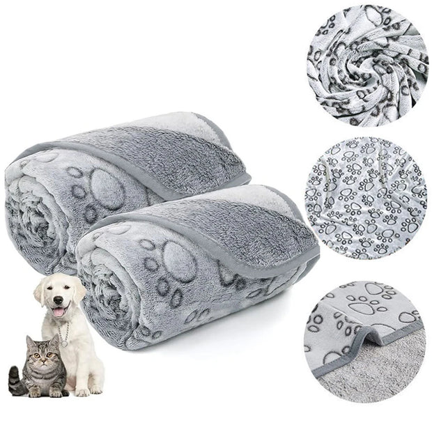 Flannel Dog Blanket Paw Print for Dog Cat Pet Sleep Mat Washable Soft Warm & Comfortable Pet Bed Sheet Mat Dog Sleeping Blankets