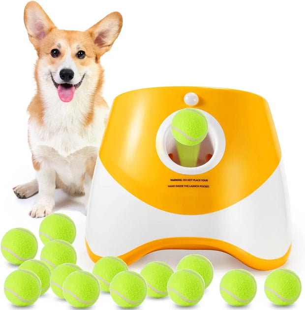 Dog Tennis Launcher Automatic Pet Dogs Chase Toy Mini Tennis Throwing Pinball Machine Fun Interactive Throw Rechargable Catapult