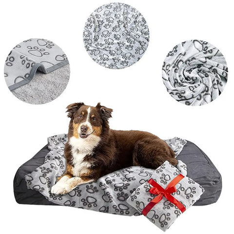 Flannel Dog Blanket Paw Print for Dog Cat Pet Sleep Mat Washable Soft Warm & Comfortable Pet Bed Sheet Mat Dog Sleeping Blankets