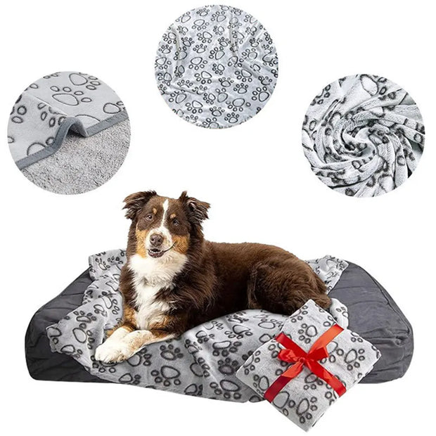 Flannel Dog Blanket Paw Print for Dog Cat Pet Sleep Mat Washable Soft Warm & Comfortable Pet Bed Sheet Mat Dog Sleeping Blankets