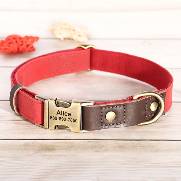 Free Custom PU Leather Dog Collar with Nameplate