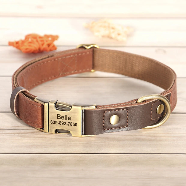 Free Custom PU Leather Dog Collar with Nameplate