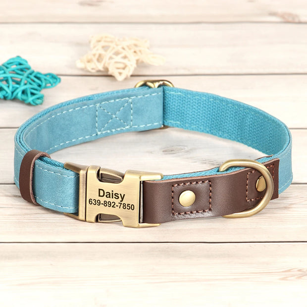 Free Custom PU Leather Dog Collar with Nameplate