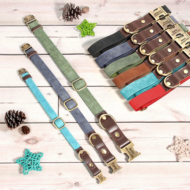 Free Custom PU Leather Dog Collar with Nameplate