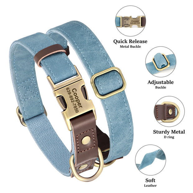 Free Custom PU Leather Dog Collar with Nameplate